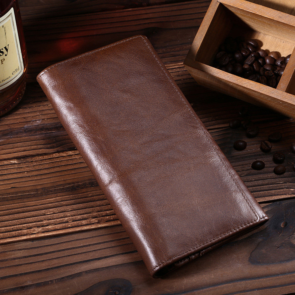 first layer leather wallet long vintage oil wax