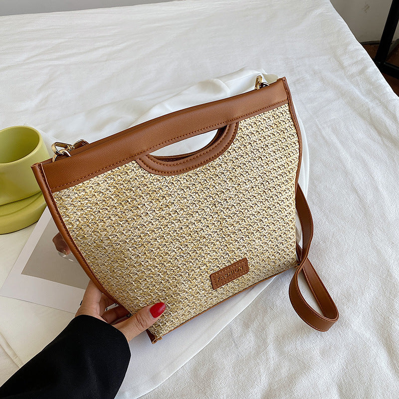 straw simple shoulder tote bag