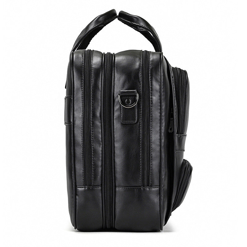 mens leather briefcase three compartment large capacity business handheld cowhide 17 inch commuter computer bag