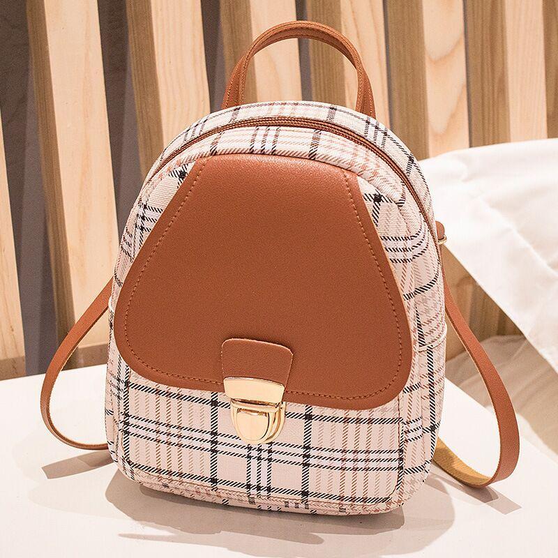 ladies check lock small backpack one shoulder diagonal handbag coin purse