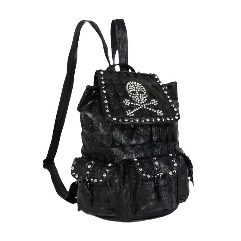 fashion skull rivets with diamonds leather backpack