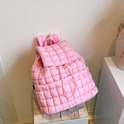 candy color quilted women backpack puffy down padded school bag large cotton travel back pack bags for women plaids shoulder bag