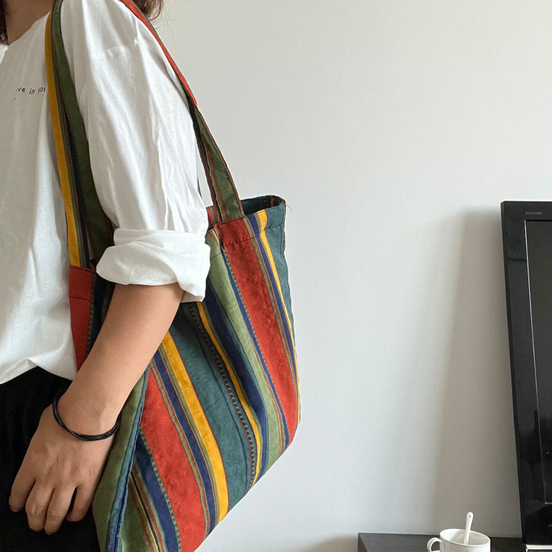 retro contrast rainbow stripe shoulder bag