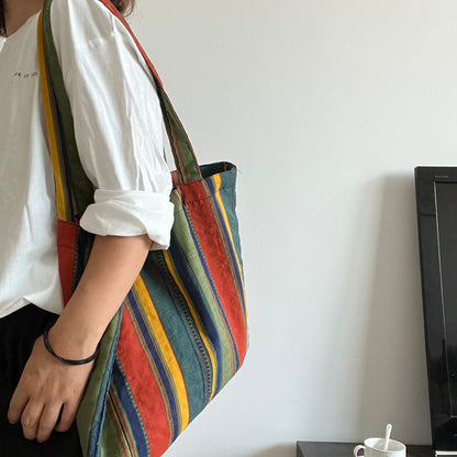 retro contrast rainbow stripe shoulder bag