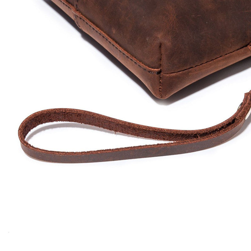 crazy horse leather simple retro long purse clutch bag