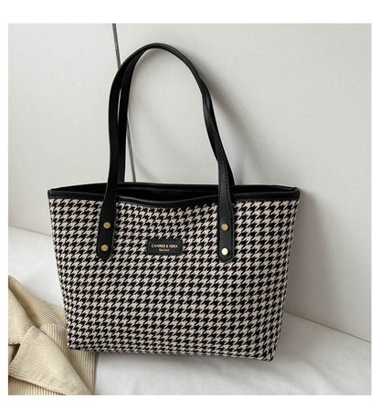 houndstooth shoulder bag winter fashion commuting handbags women large capacity totes casual shopping bag