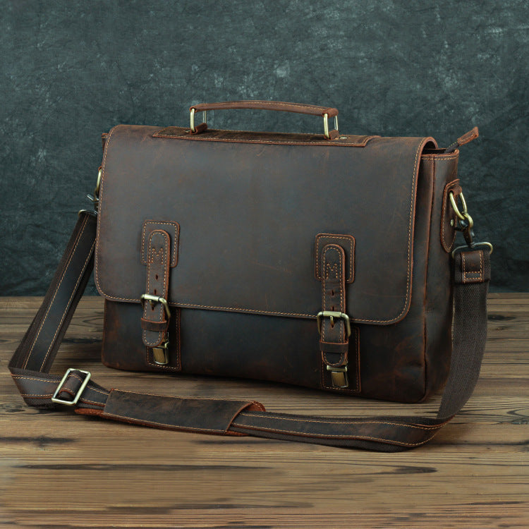 retro first layer cowhide one shoulder messenger bag