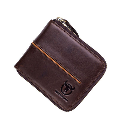 genuine leather mens horizontal multi card zipper