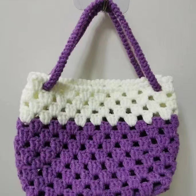 summer contrast color wool handbag hollow out