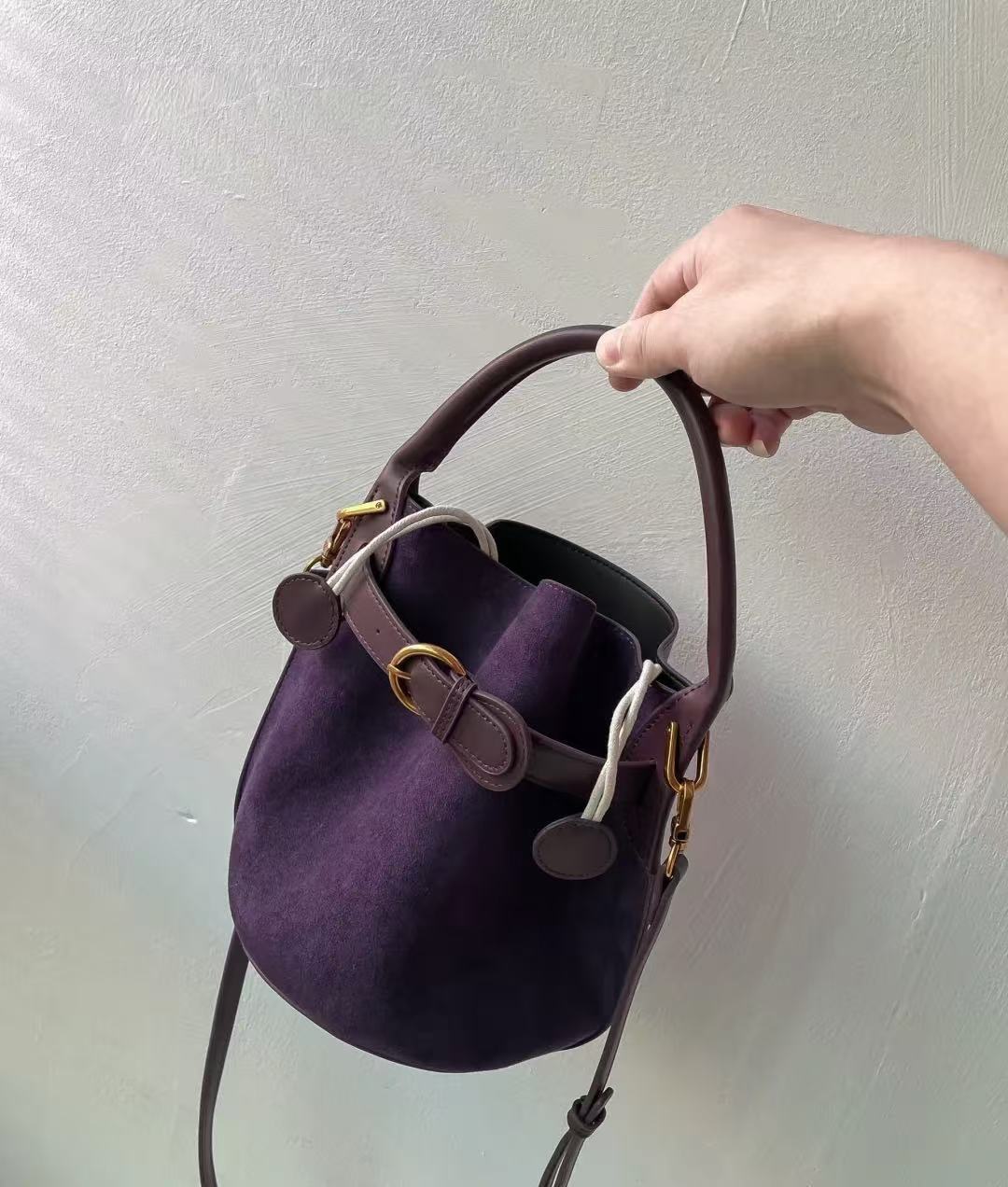 purple velvet bucket womens shoulder messenger bag
