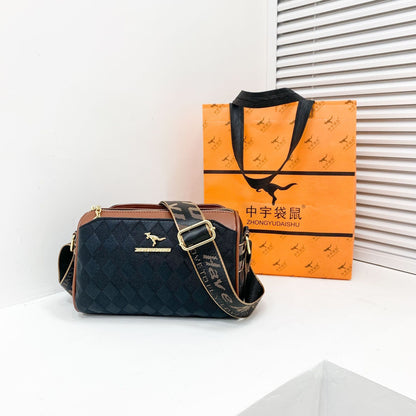 womens bag chessboard plaid one shoulder bag wide shoulder strap messenger bag retro style kangaroo handbag bags