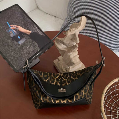 special interest design leopard print hot girl retro canvas leather patchwork