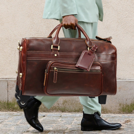 leather retro portable travel bag for men