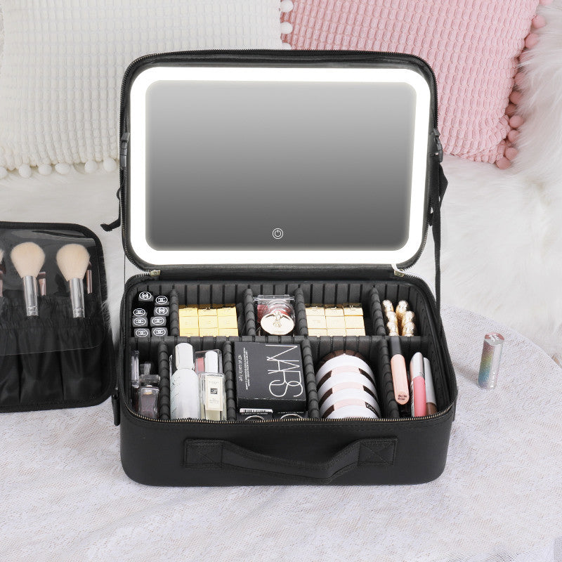 smart led cosmetic case with mirror cosmetic bag large capacity fashion portable storage bag travel makeup bags