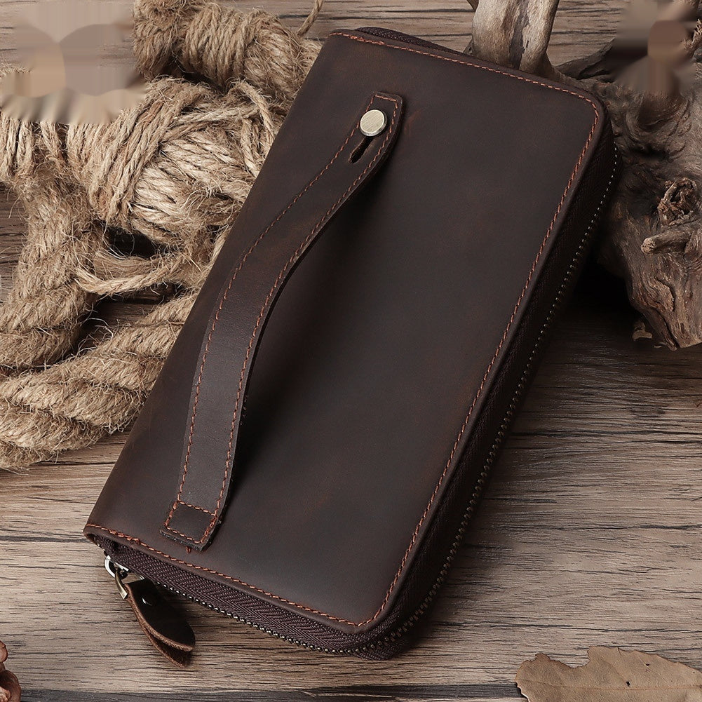 first layer cowhide vintage zipper multiple card slots genuine leather wallet