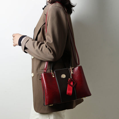 three layer soft leather shoulder messenger bag