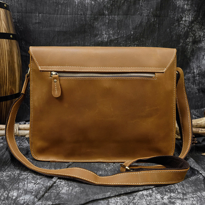 mens leather messenger bag a4 flap vintage shoulder briefcase