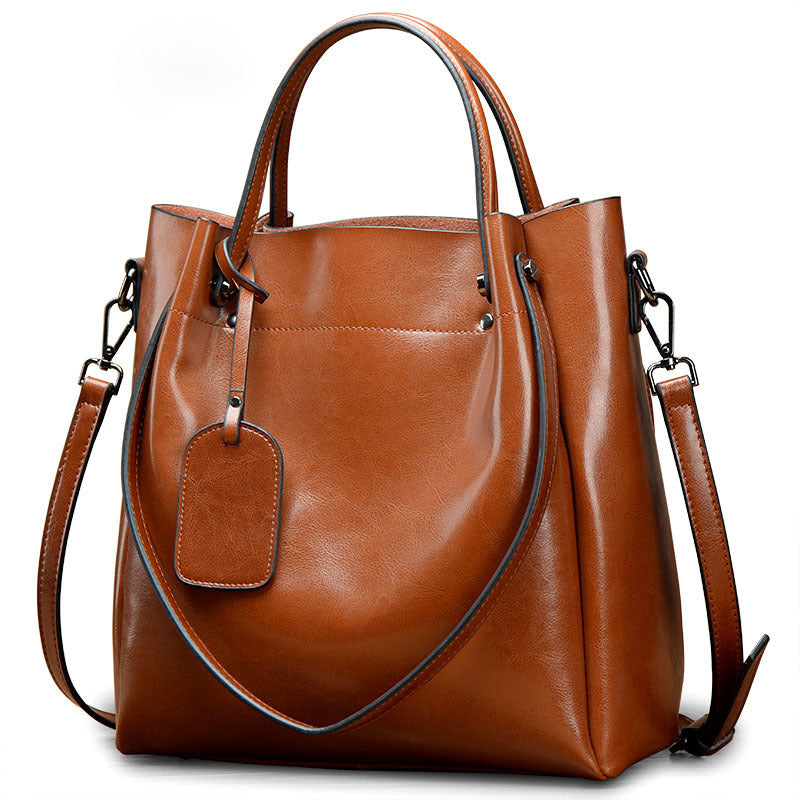 womens fashion simple portable oil wax cattle leather bag