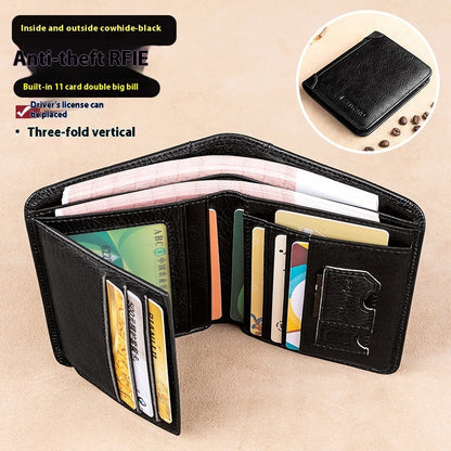 mens wallet rfid anti theft swiping ultra thin first layer cowhide