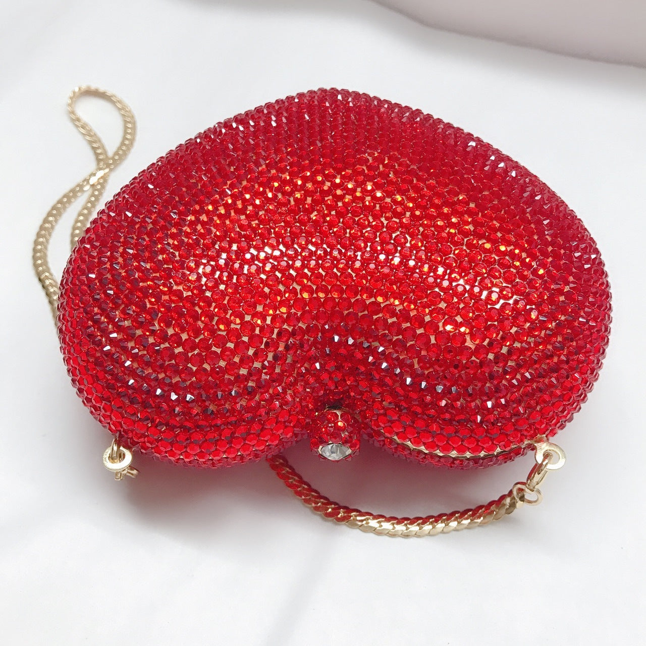 red peach heart shaped diamond dinner bag