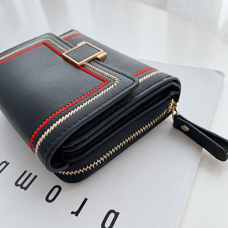 womens embroidery thread short multi card slot clutch