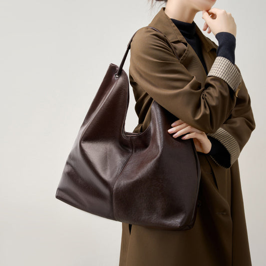 Vegetable Tanning Leather Popular Large-capacity Textured Tote Bag