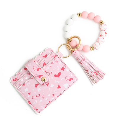 love polyurethane card holder silica gel key chain european and american printed silicone beads bracelet womens wallet