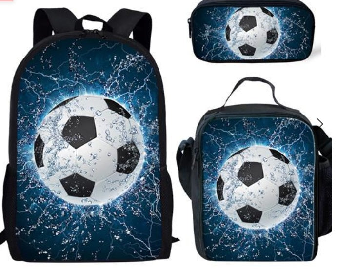 football print childrens three piece backpack satchel big pen bag student backpack