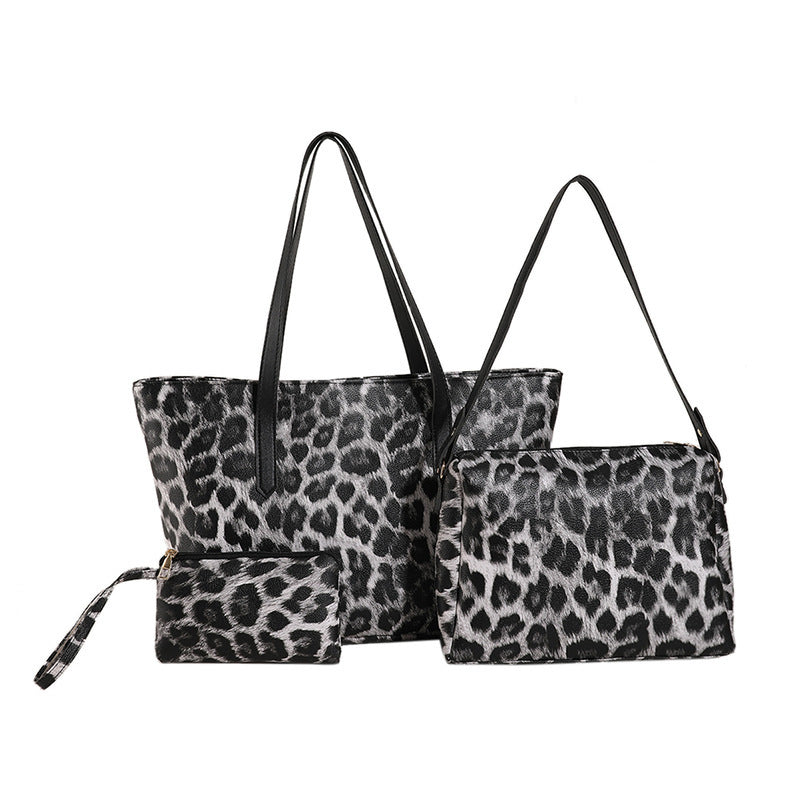 large capacity leopard print tote three piece set