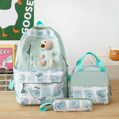 elementary and middle school student schoolbags womens cute bear lunch box three piece set