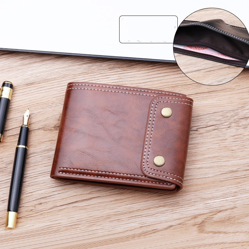 button purse short mens money clip oil wax leather