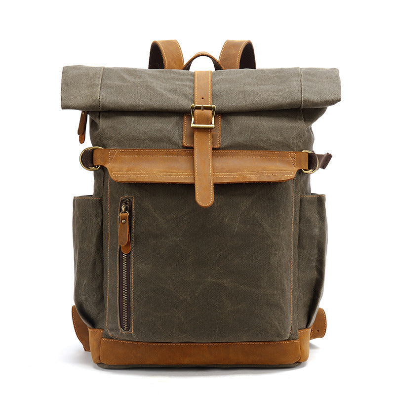 backpack crazy horse leather leisure travel bag mens backpack oil wax handheld canvas computer