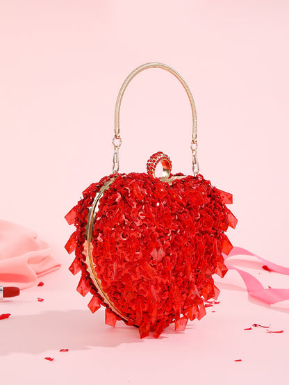 embroidered beaded heart shaped dinner bag