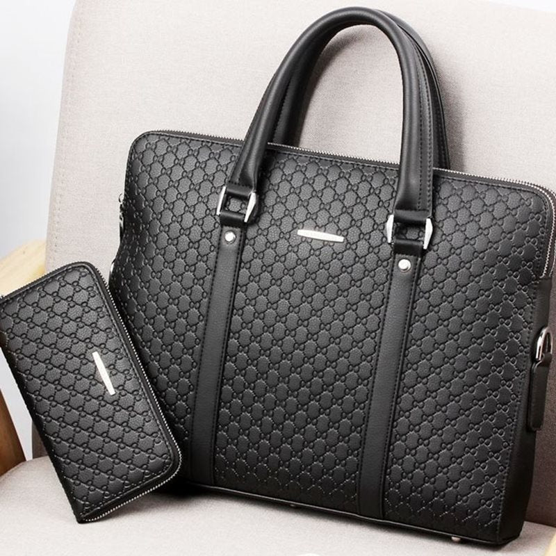 men bag handbag leather business briefcase embossed letters