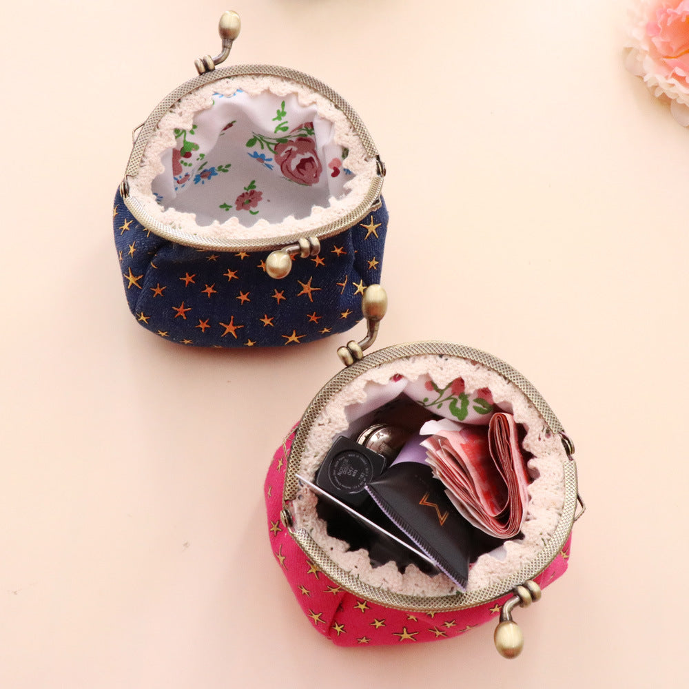 denim cloth vintage handmade womens hand held coin purse hasp card