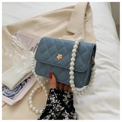 new diamond grid pearl chain womens cross body bag