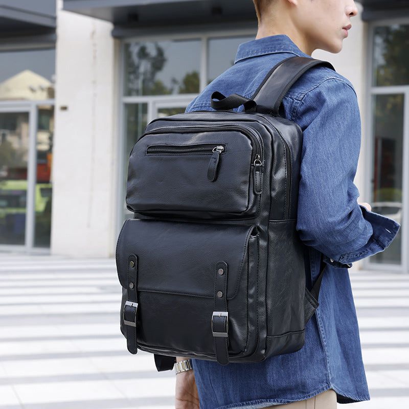 high end leather texture business large capacity backpack
