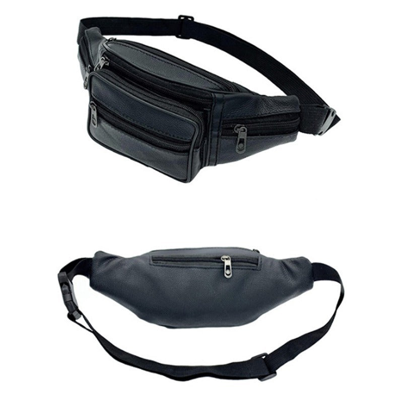 mens outdoor sports and leisure top layer cowhide waist bag