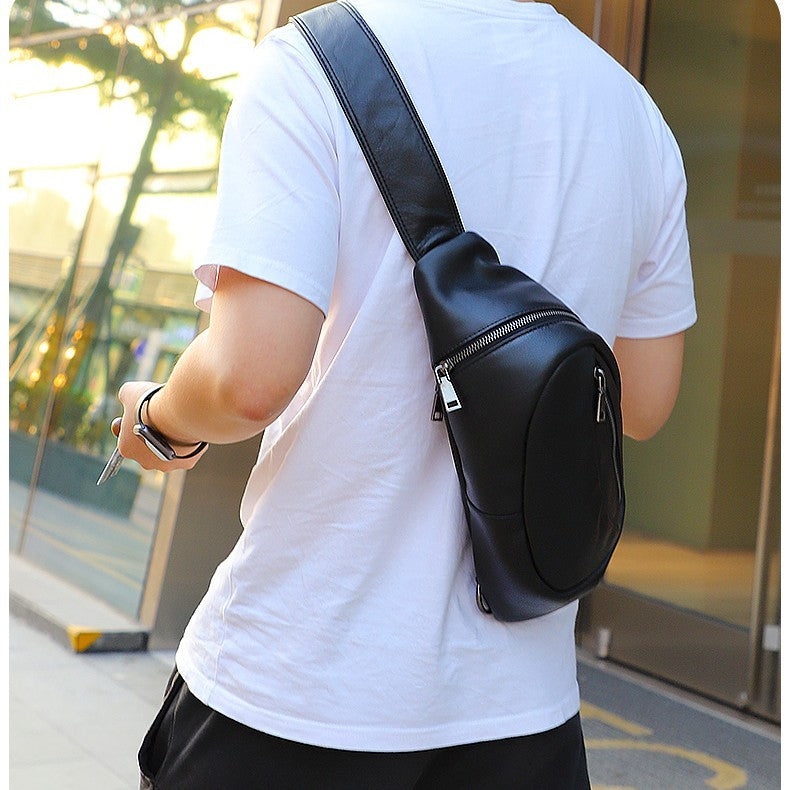 genuine leather mens chest bag one shoulder leisure sports