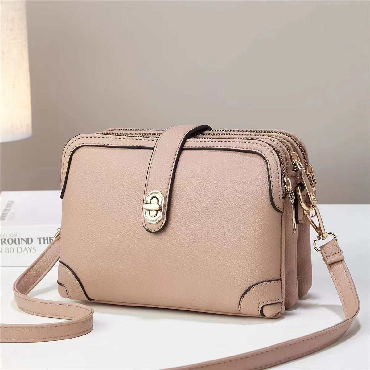 multi layer lychee pattern simple texture soft leather western style multi functional shoulder crossbody small square bag