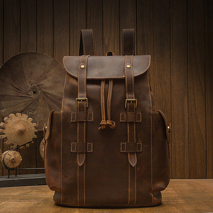 retro crazy horse leather mens backpack casual bag