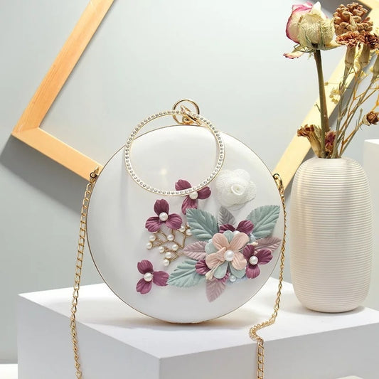 cross border flower dinner stylish round banquet handbag