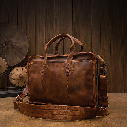 mens vintage first layer leather travel briefcase