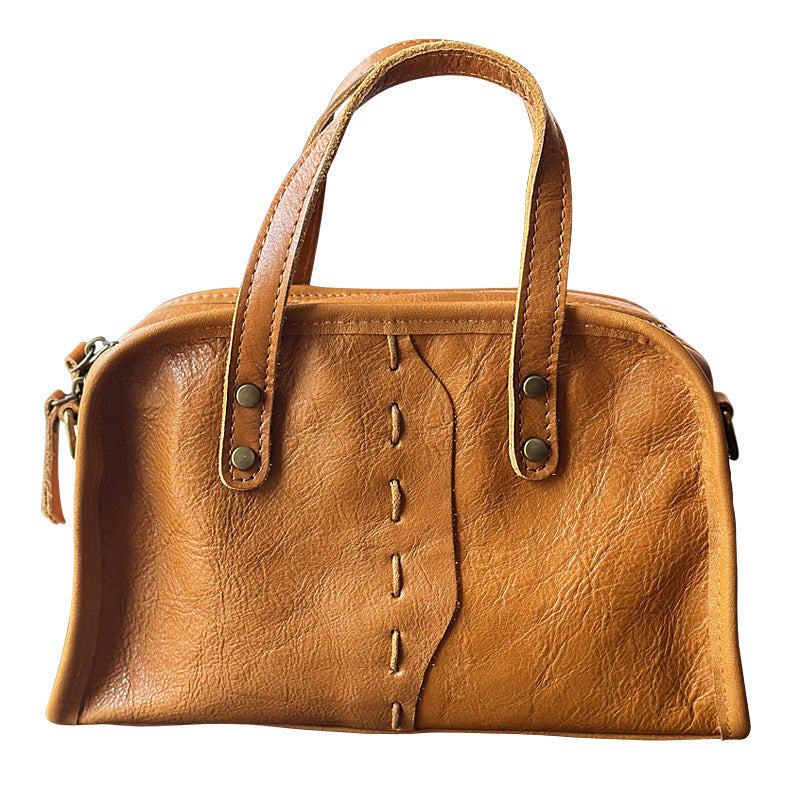 portable crossbody lightweight simple retro literary womens cow leather bag