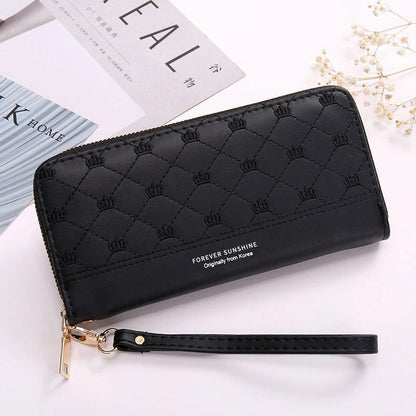 long crown embroidery thread single zip clutch wallet women