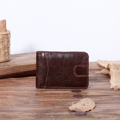 mens short leather oil wax wallet card holder