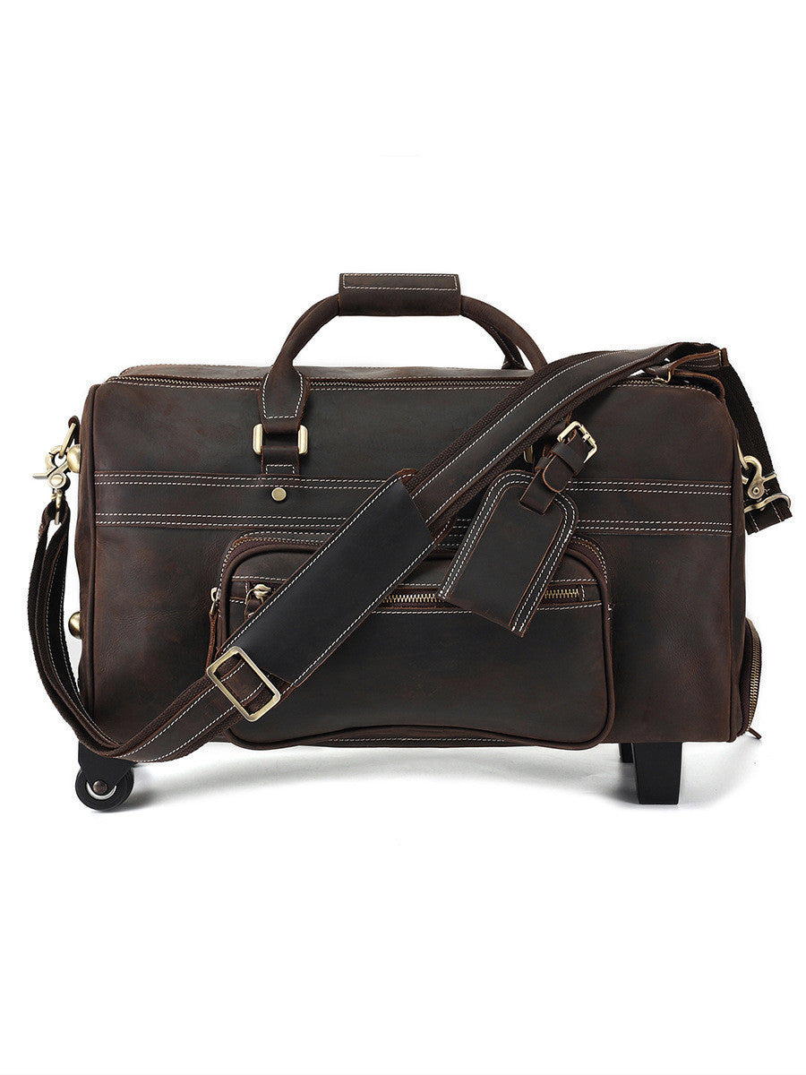 leather retro portable travel bag for men