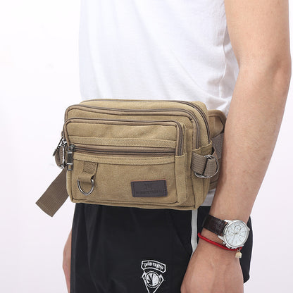 canvas fanny pack with 4 zipper pockets men waist bag hip bum bag with adjustable strap for outdoors workout traveling casual running hiking cycling