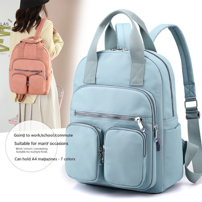 womens fashion large capacity multi pocket nylon cloth backpack