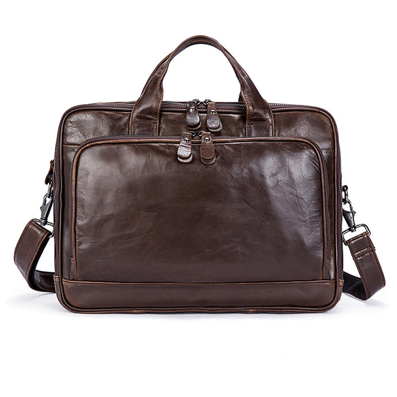 leather business briefcase oil wax mens handbag